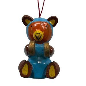 Vintage Teddy Bear with Cymbals Wood Christmas Tree Ornament Handpainted